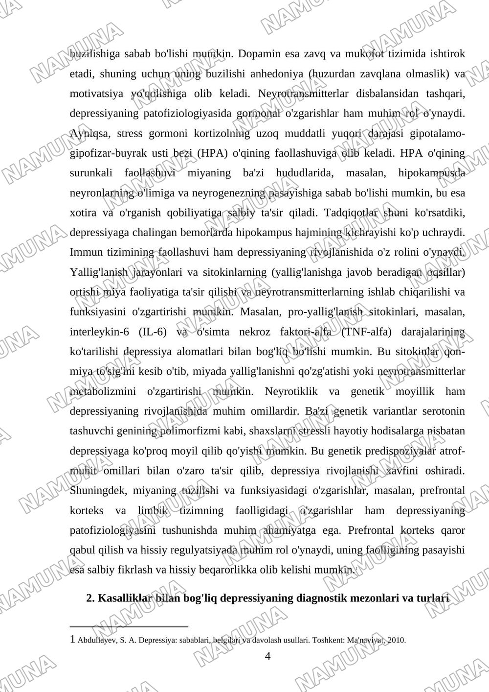 Bemorlarda depressiya holati. — referat, 4-varaq