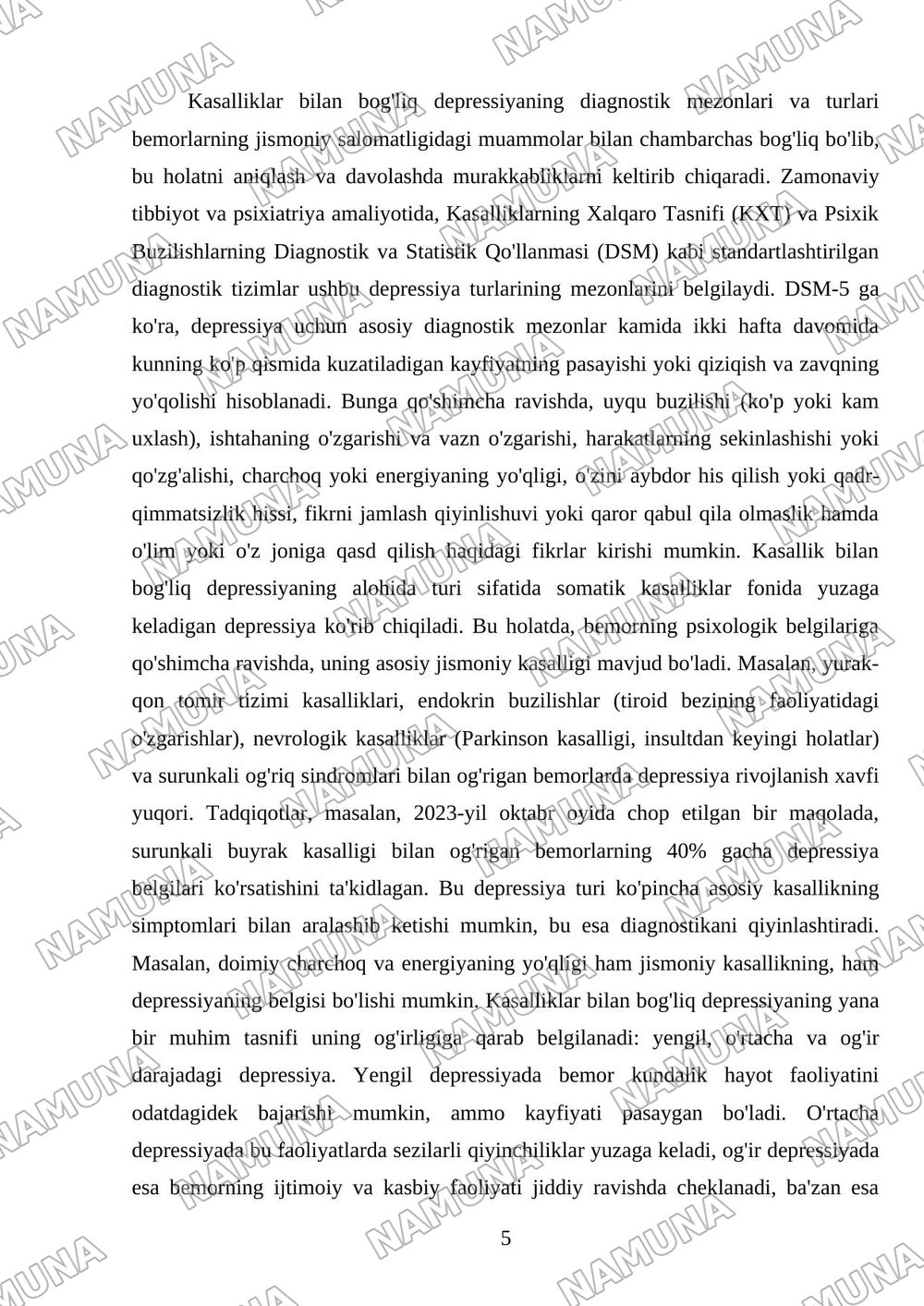 Bemorlarda depressiya holati. — referat, 5-varaq