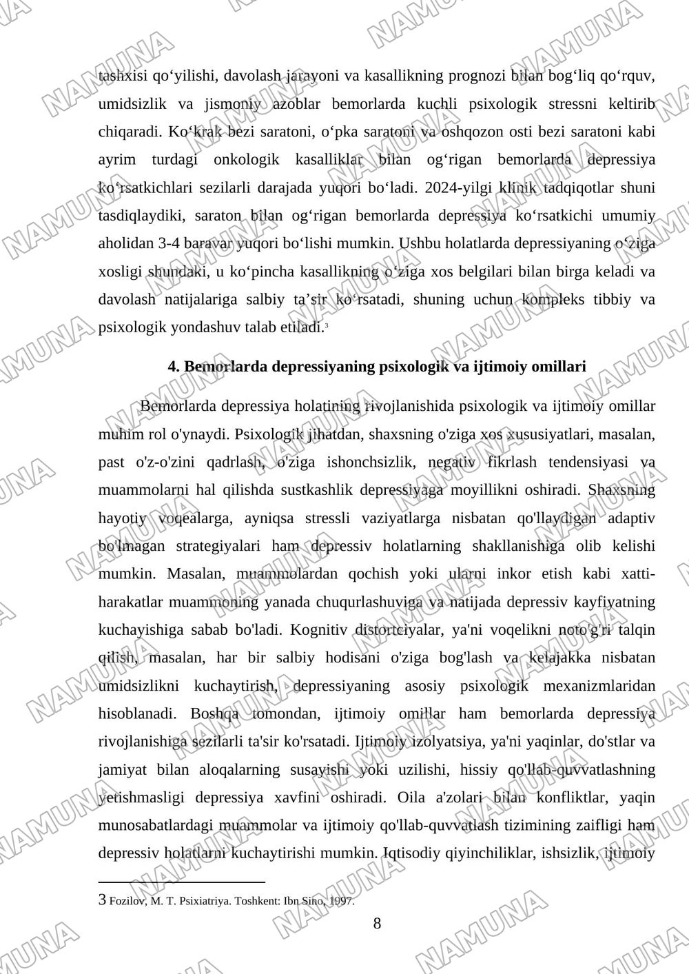 Bemorlarda depressiya holati. — referat, 8-varaq