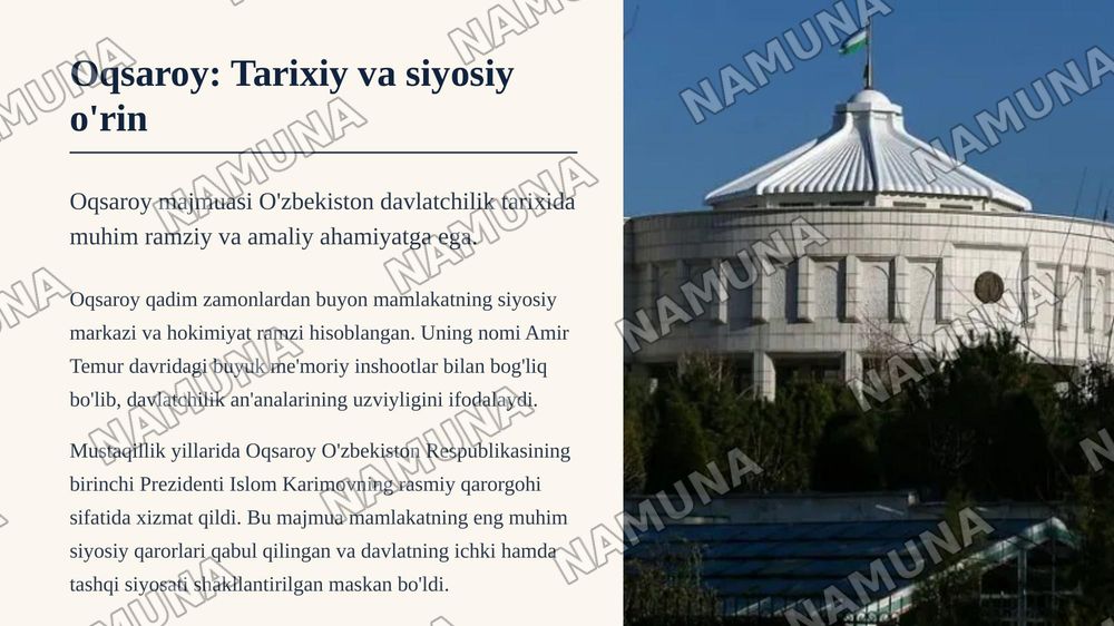 "Oqsaroy" majmuosiga sayohat va islom karimov faoliyati — zamonaviy taqdimot, 3-slayd