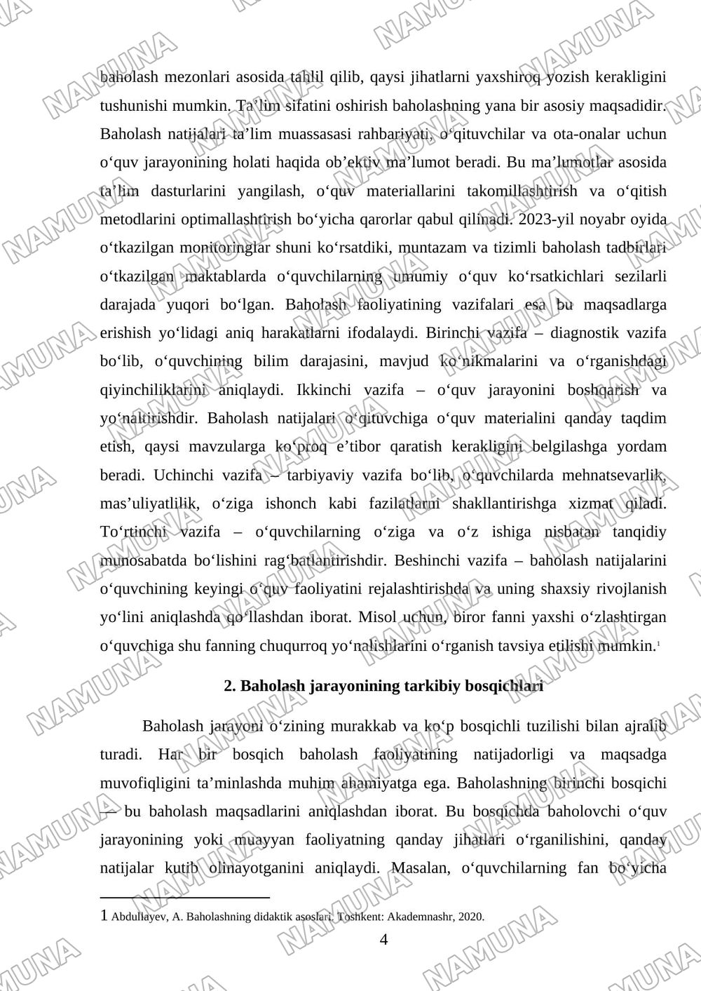 Baholaah faoliyati tushunchasi va mazmuni — mustaqil ish, 4-varaq