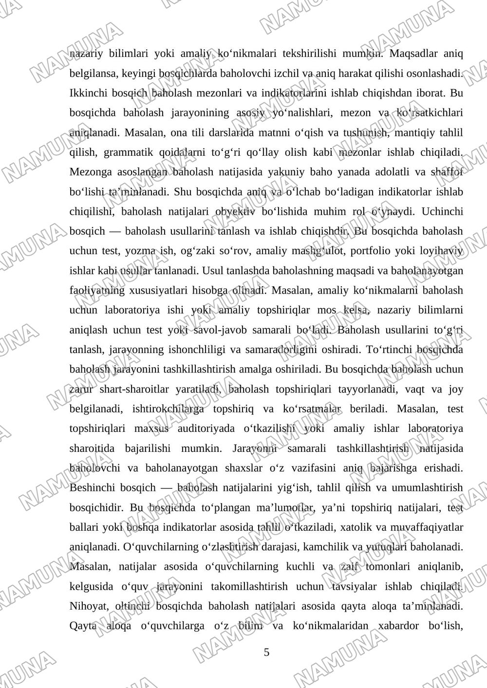 Baholaah faoliyati tushunchasi va mazmuni — mustaqil ish, 5-varaq