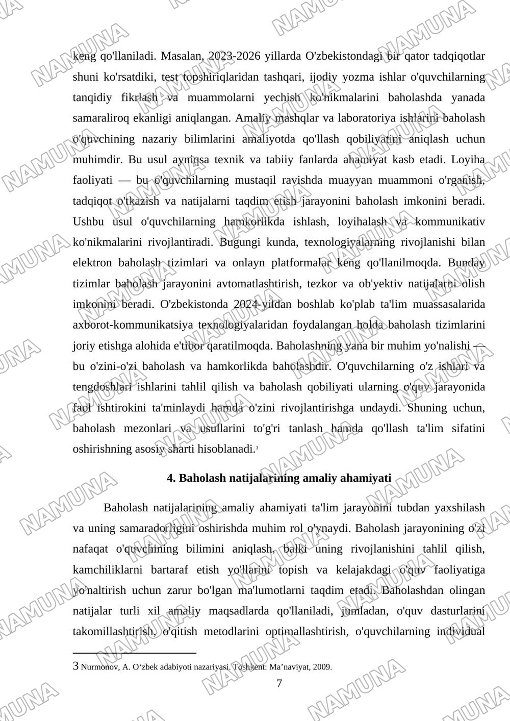 Baholaah faoliyati tushunchasi va mazmuni — mustaqil ish, 7-varaq