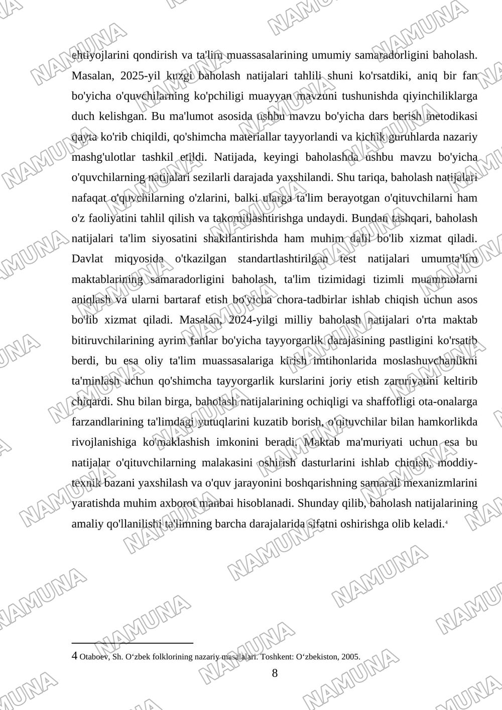 Baholaah faoliyati tushunchasi va mazmuni — mustaqil ish, 8-varaq