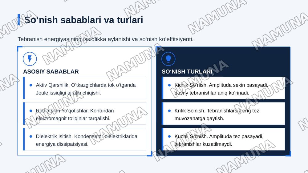 Elektromagnit tebranishlar. Xususiy so‘nmas elektromagnit tebranishlar. Xususiy so‘nuvchi elektromagnit tebranishlar. Majburiy elektromagnit tebranishlar. Maksvell tenglamalari. Maksvellning birinchi va ikkinchi tenglamalari. Elektromagnit maydon. Maksvell tenglamalari sistemasi. Elektromagnit to‘lq — zamonaviy taqdimot, 8-slayd
