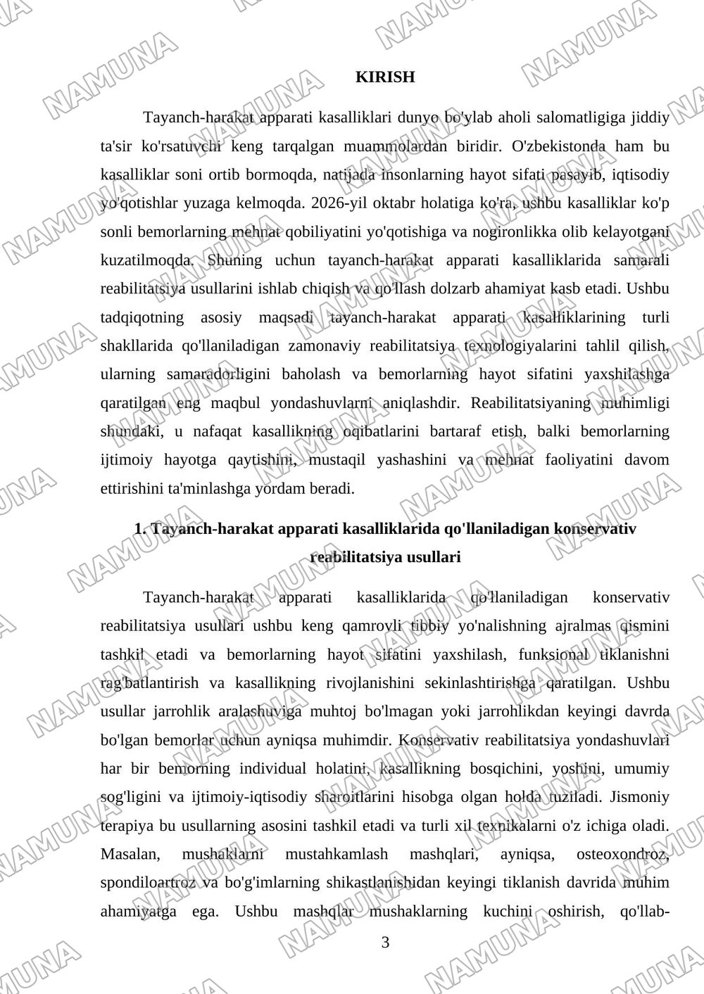 Tayanch-harakat apparati kasalliklarida reabilitatsiya usullari. — referat, 3-varaq