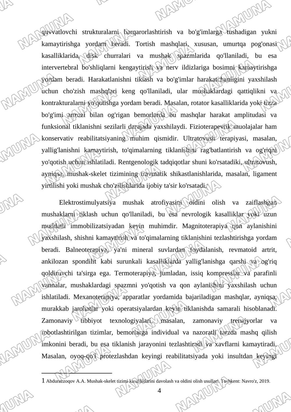 Tayanch-harakat apparati kasalliklarida reabilitatsiya usullari. — referat, 4-varaq