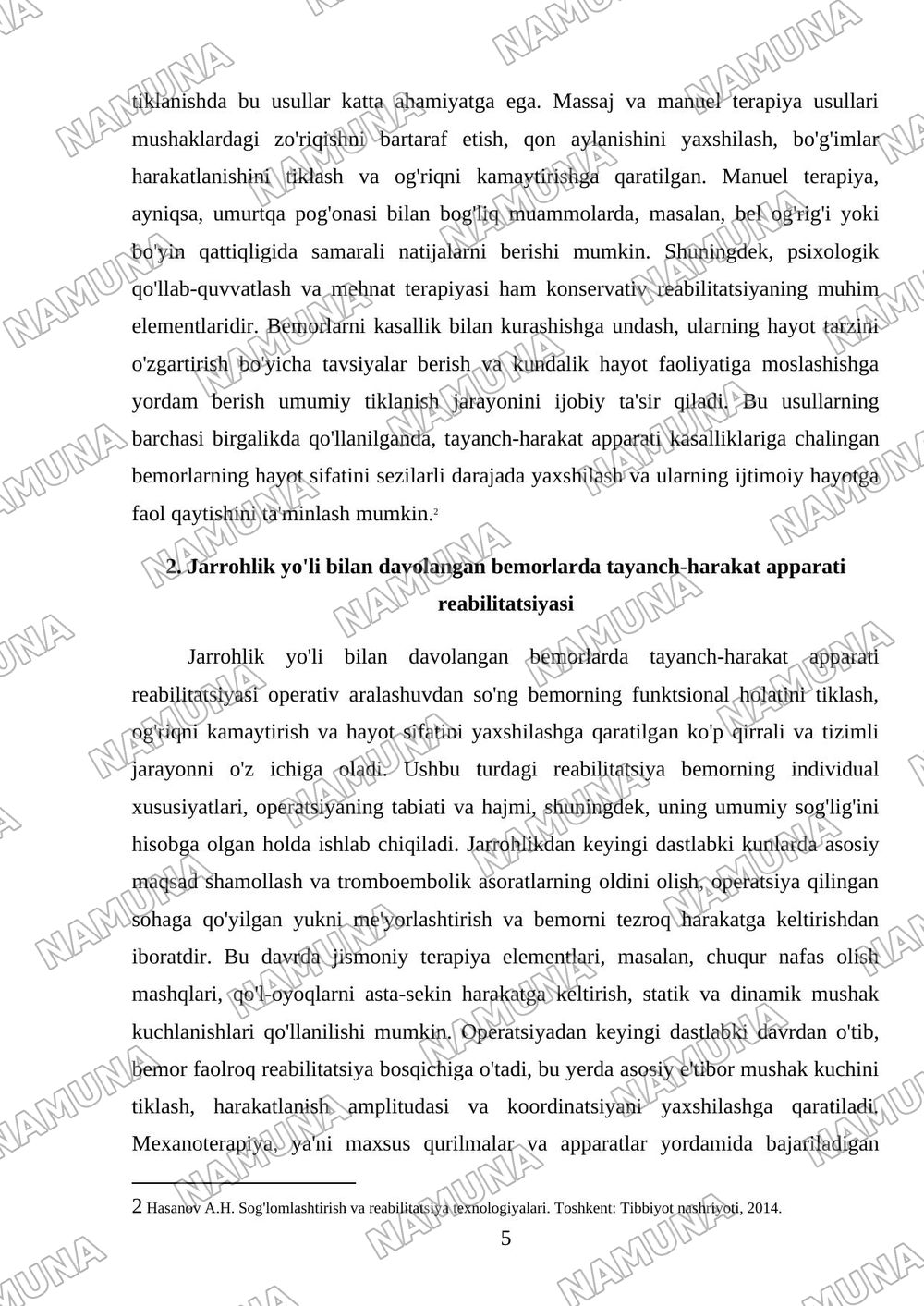Tayanch-harakat apparati kasalliklarida reabilitatsiya usullari. — referat, 5-varaq