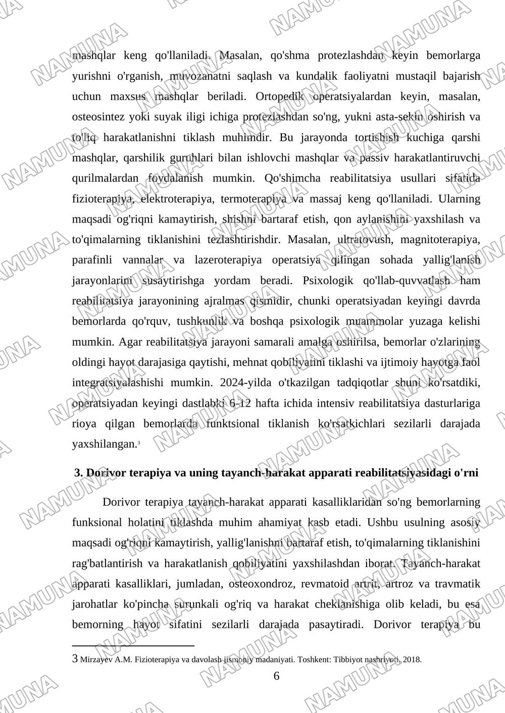 Tayanch-harakat apparati kasalliklarida reabilitatsiya usullari. — referat, 6-varaq