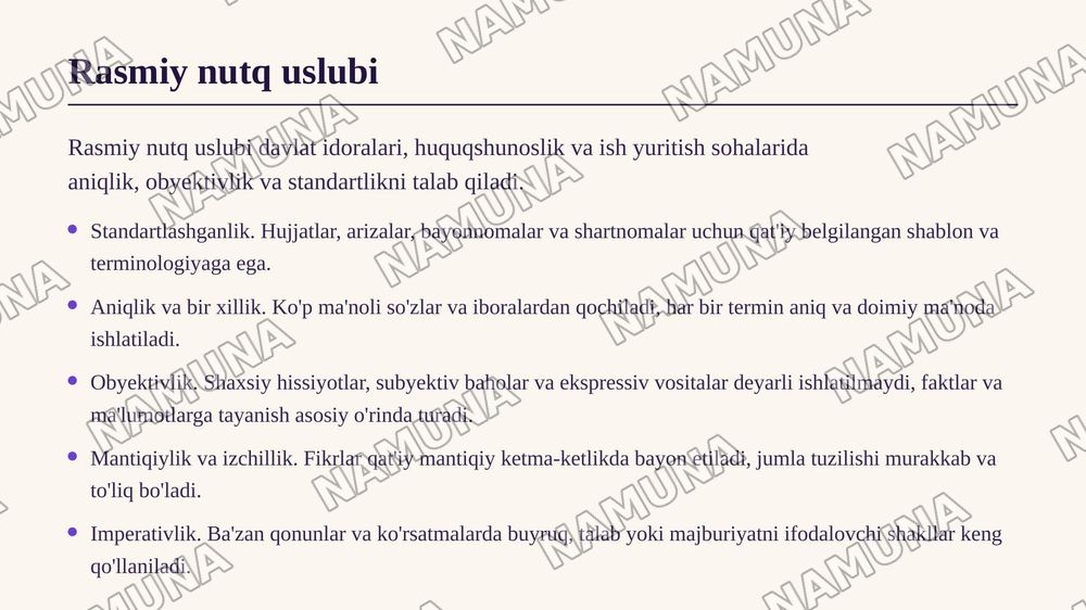 Badiiy soʻzlashuv rasmiy ilmiy ommabop nutq uslublarini tavsiflash — zamonaviy taqdimot, 5-slayd
