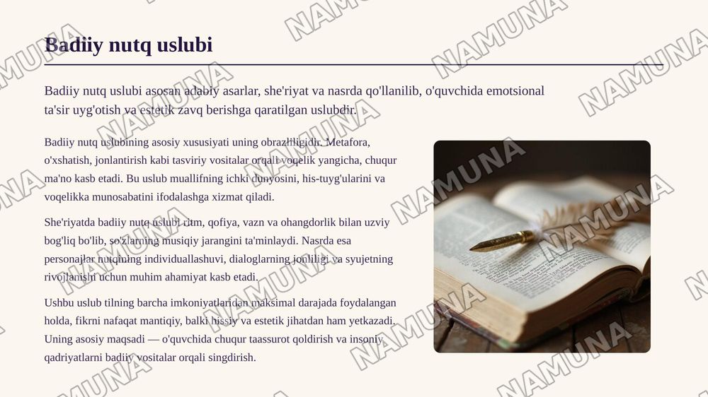 Badiiy soʻzlashuv rasmiy ilmiy ommabop nutq uslublarini tavsiflash — zamonaviy taqdimot, 8-slayd