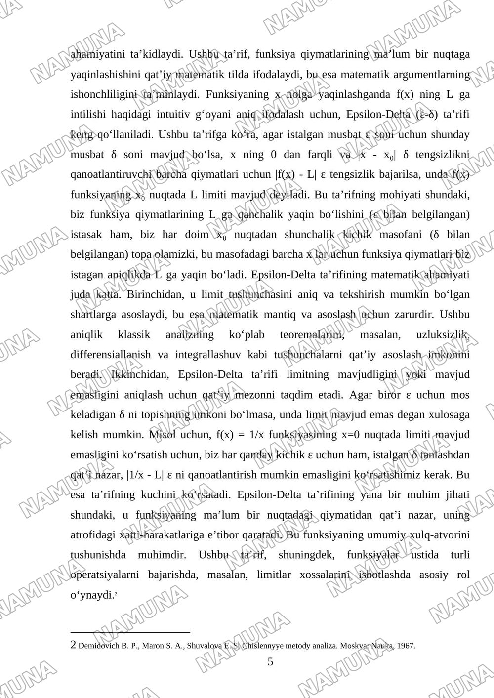 Bir oʻzgaruvchili funktsiyaning limiti — mustaqil ish, 5-varaq