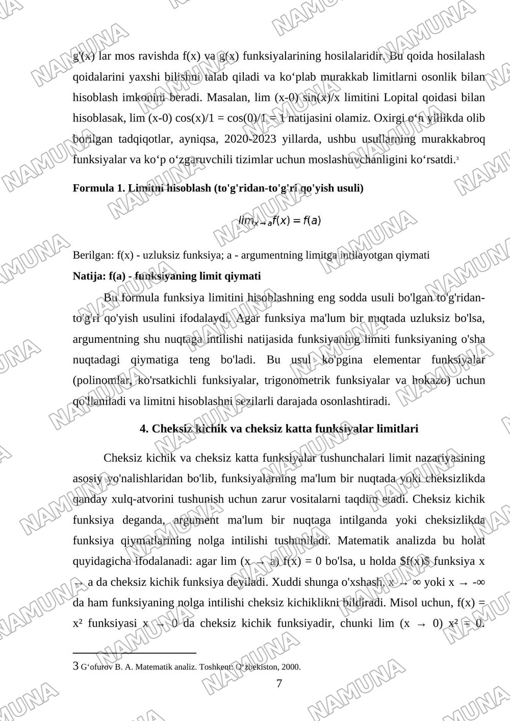 Bir oʻzgaruvchili funktsiyaning limiti — mustaqil ish, 7-varaq