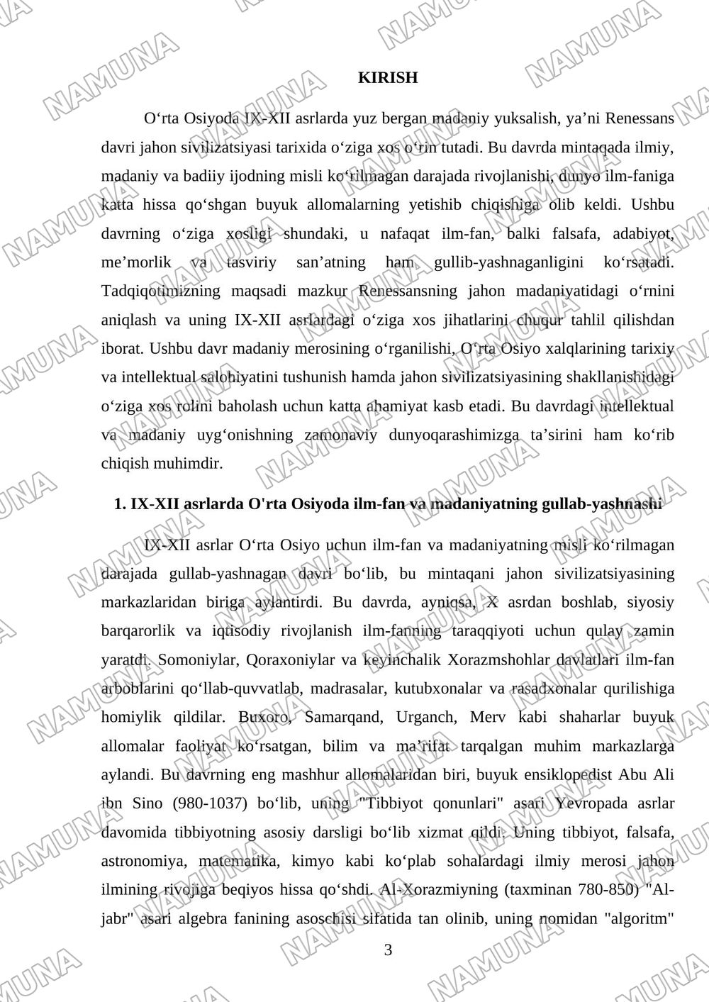 IX-XII Asrlarda mamlakatimiz hududida roʻy bergan madaniy uygʻonish ( Renessans ) Buyuk allomalarning jahon sivilizatsiyasiga qoʻshgan hissasi — mustaqil ish, 3-varaq