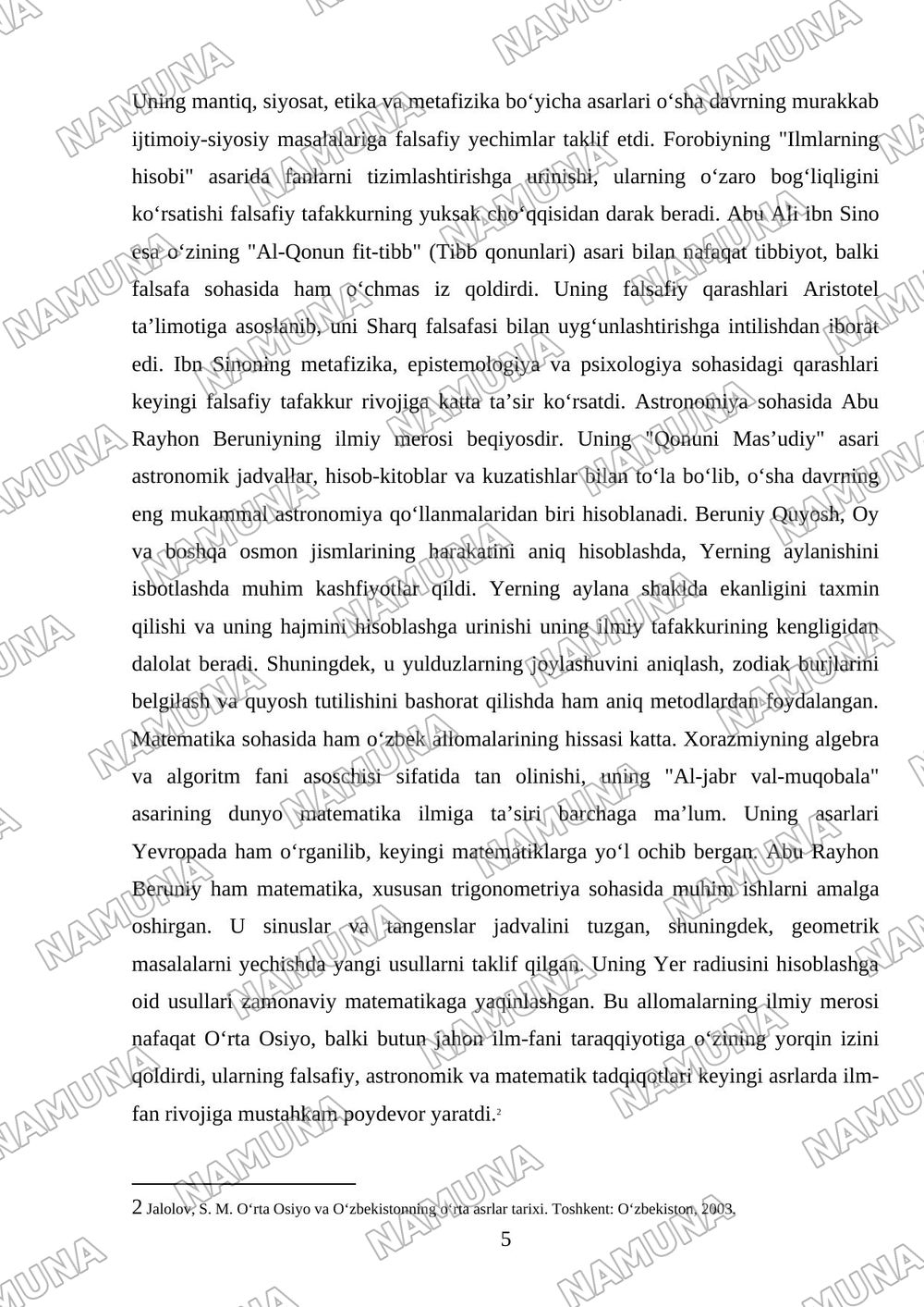 IX-XII Asrlarda mamlakatimiz hududida roʻy bergan madaniy uygʻonish ( Renessans ) Buyuk allomalarning jahon sivilizatsiyasiga qoʻshgan hissasi — mustaqil ish, 5-varaq