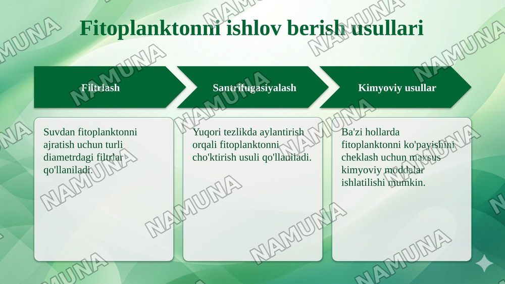 FITOPLANKTON VA ZOOPLANKTON ORGANIZMLARIGA ISHLOV BERISH USULLARI. PERIFITON ORGANIZMLARINI ANIQLASH — taqdimot, 5-slayd