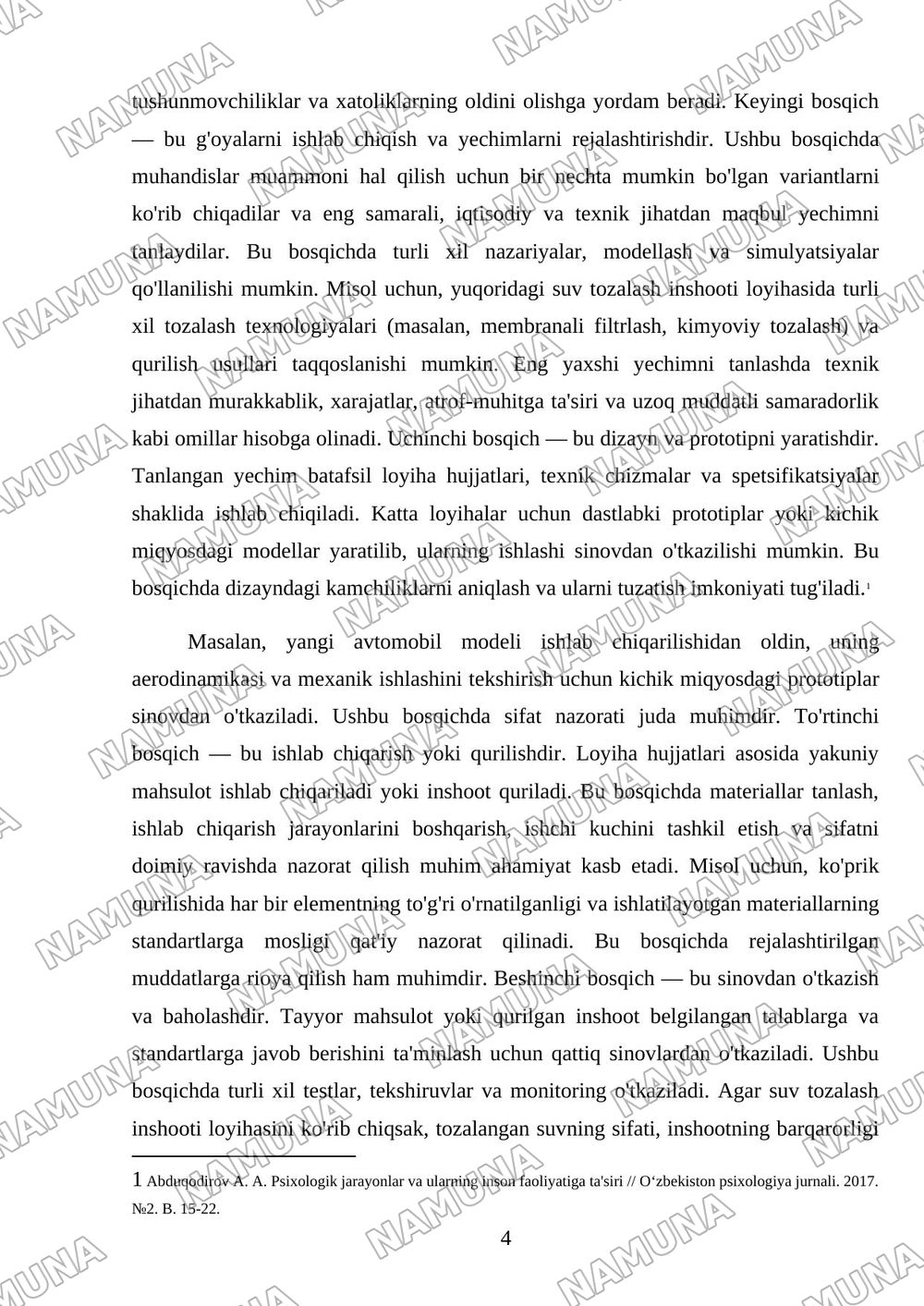 Inson muxandislik faoliyati bilan bog‘liq bo‘lgan jarayonlar — mustaqil ish, 4-varaq
