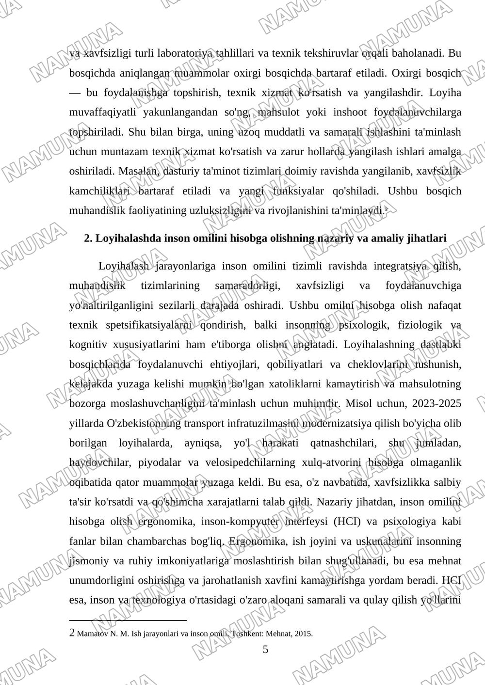 Inson muxandislik faoliyati bilan bog‘liq bo‘lgan jarayonlar — mustaqil ish, 5-varaq