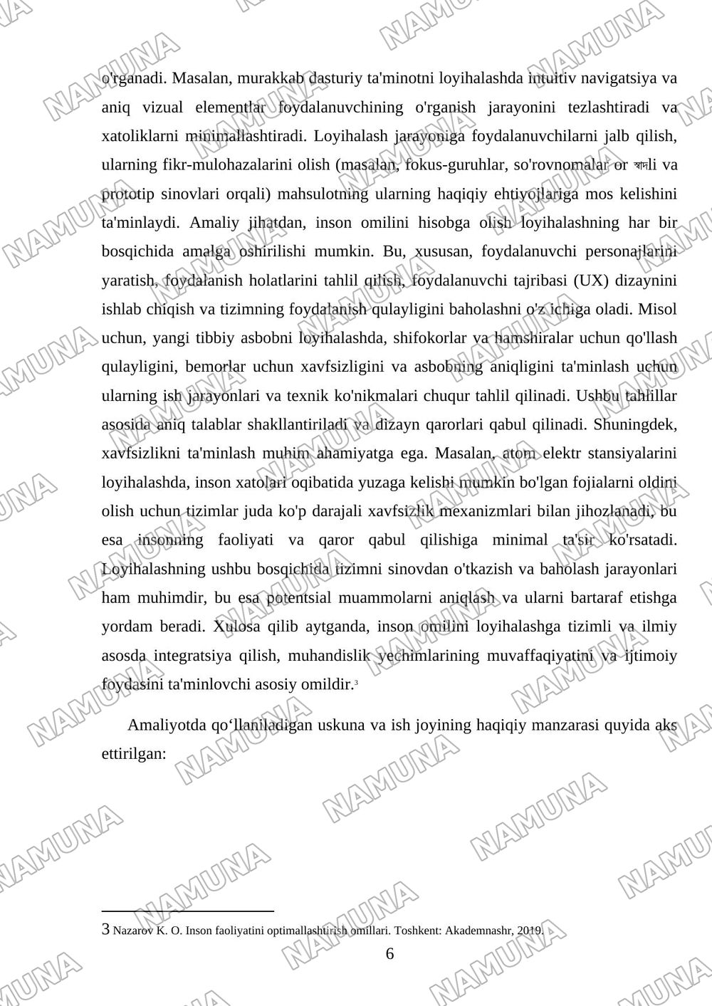 Inson muxandislik faoliyati bilan bog‘liq bo‘lgan jarayonlar — mustaqil ish, 6-varaq