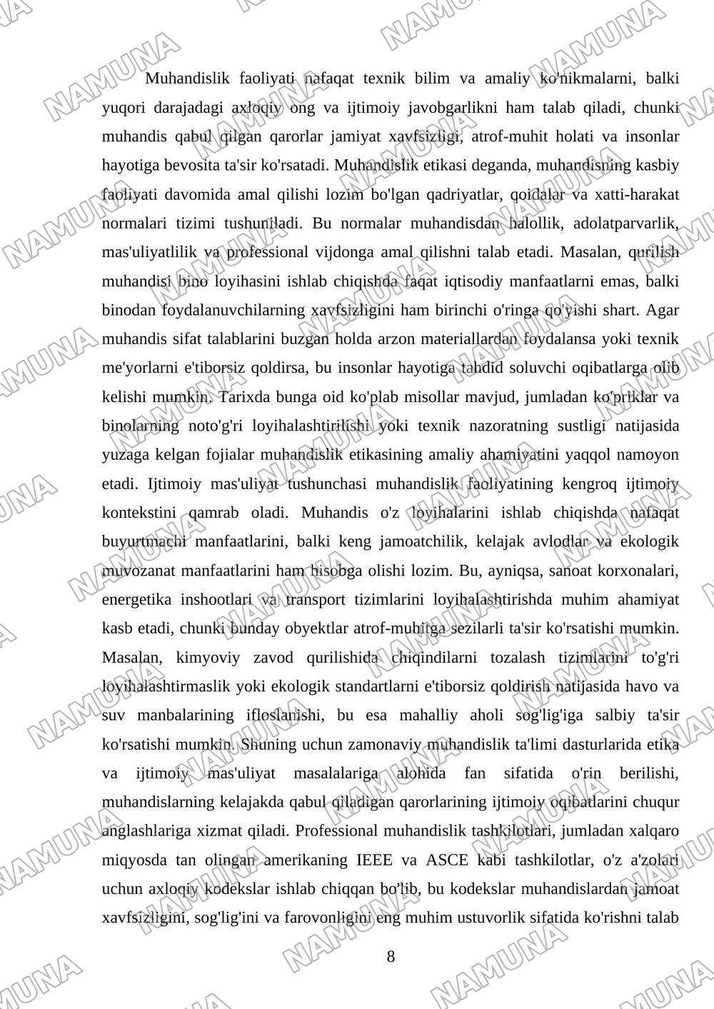 Inson muxandislik faoliyati bilan bog‘liq bo‘lgan jarayonlar — mustaqil ish, 8-varaq
