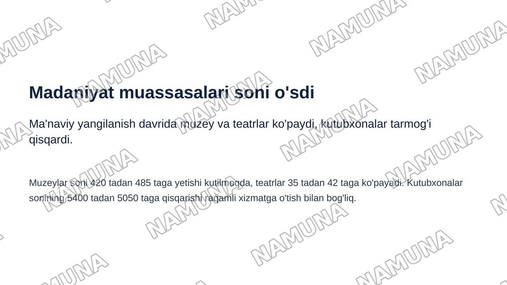 Mustaqillik yillarida madaniy marifiy sohadagi oʻzgarishlar.Manaviy yangilanish jarayonlari — zamonaviy taqdimot, 7-slayd
