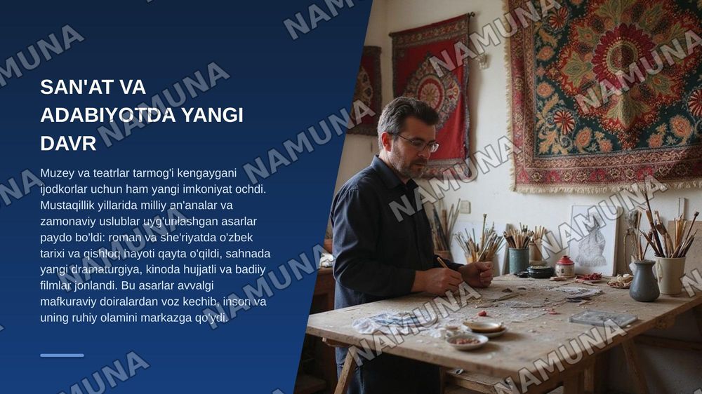 Mustaqillik yillarida madaniy marifiy sohadagi oʻzgarishlar.Manaviy yangilanish jarayonlari — zamonaviy taqdimot, 8-slayd