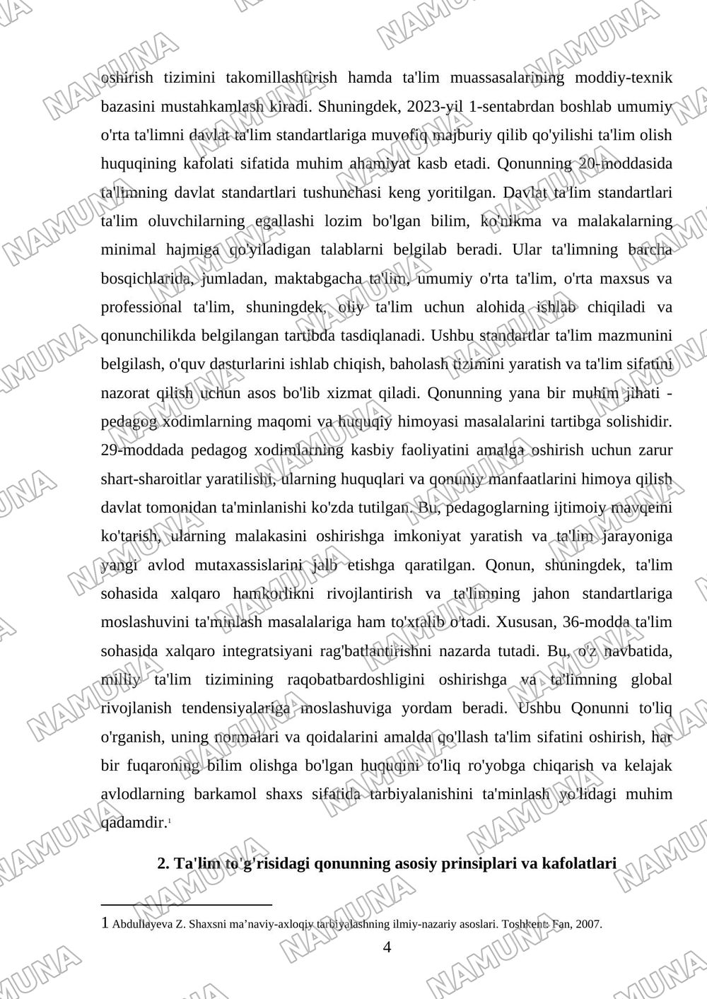 Ta'lim to'g'risidagi qonunni o'rganish — mustaqil ish, 4-varaq