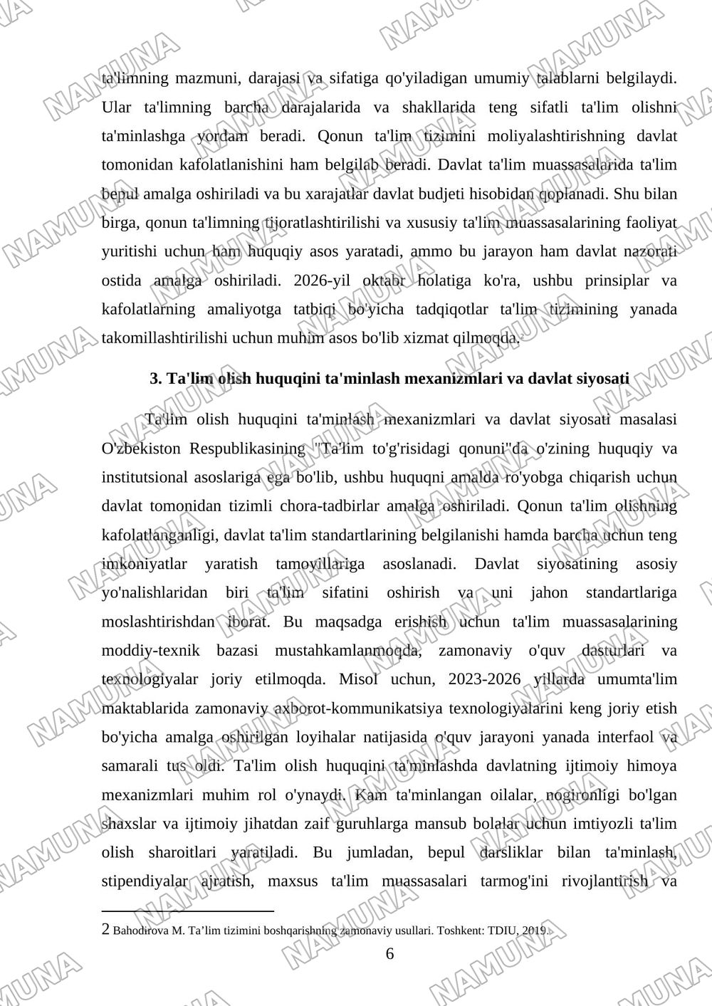 Ta'lim to'g'risidagi qonunni o'rganish — mustaqil ish, 6-varaq