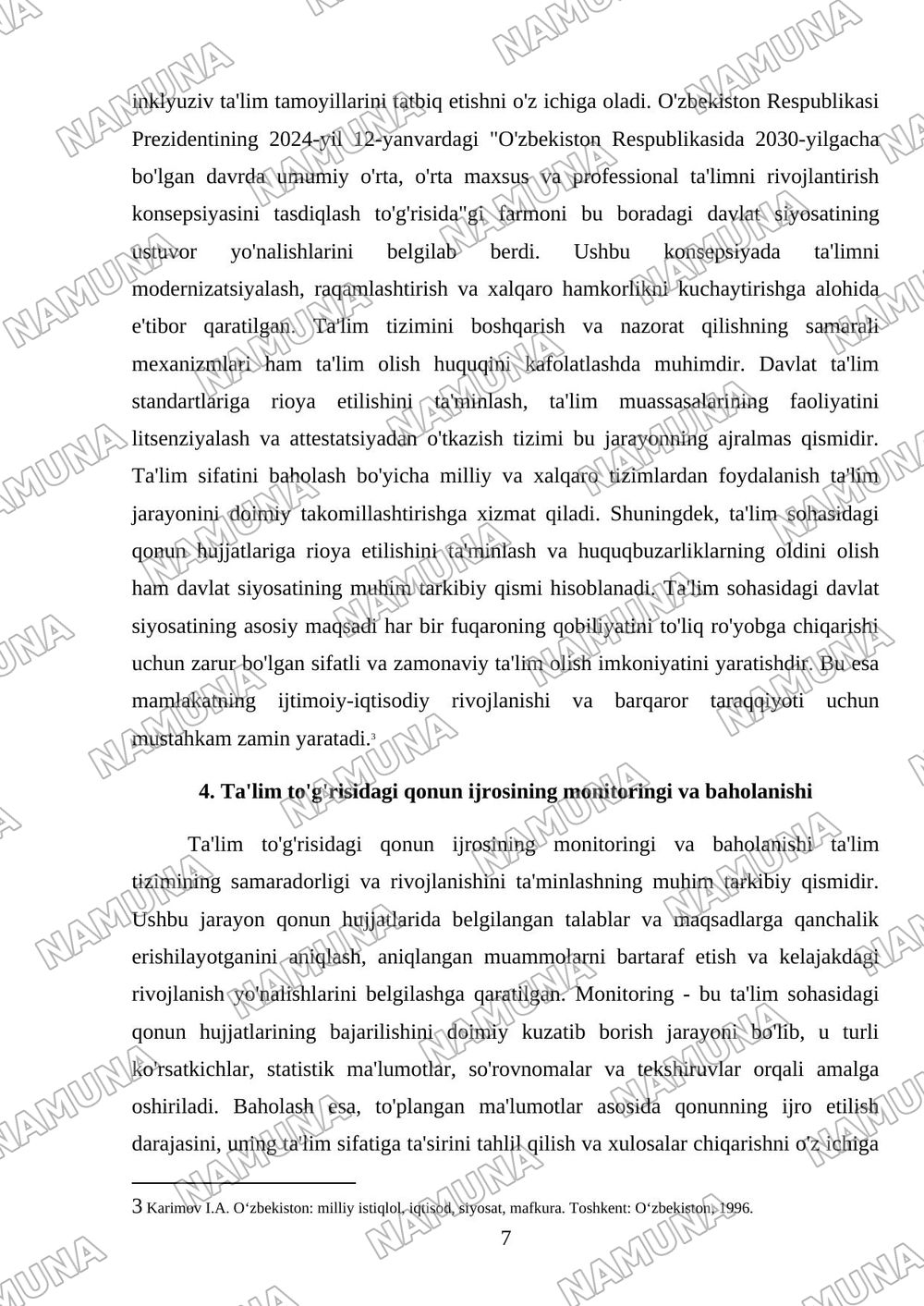 Ta'lim to'g'risidagi qonunni o'rganish — mustaqil ish, 7-varaq