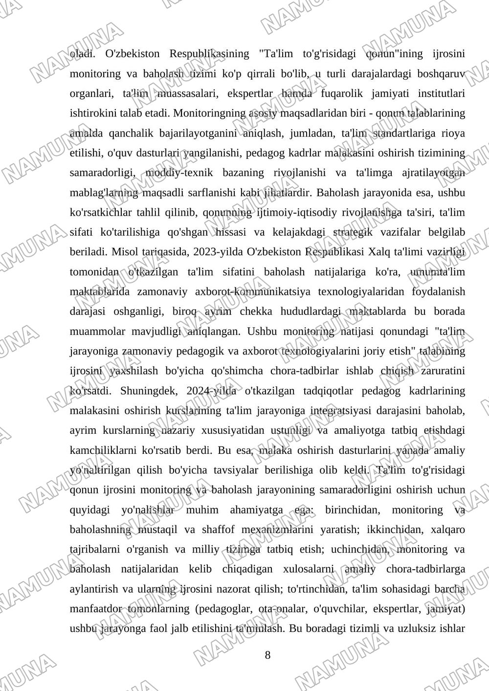 Ta'lim to'g'risidagi qonunni o'rganish — mustaqil ish, 8-varaq