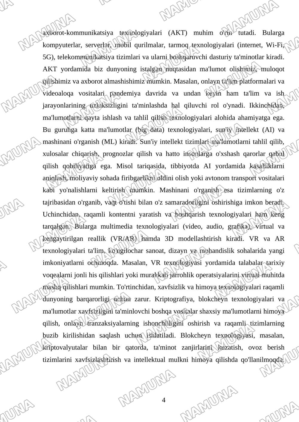 Raqamli texnologiyalarning kundalik hayotdagi o‘rni — mustaqil ish, 4-varaq