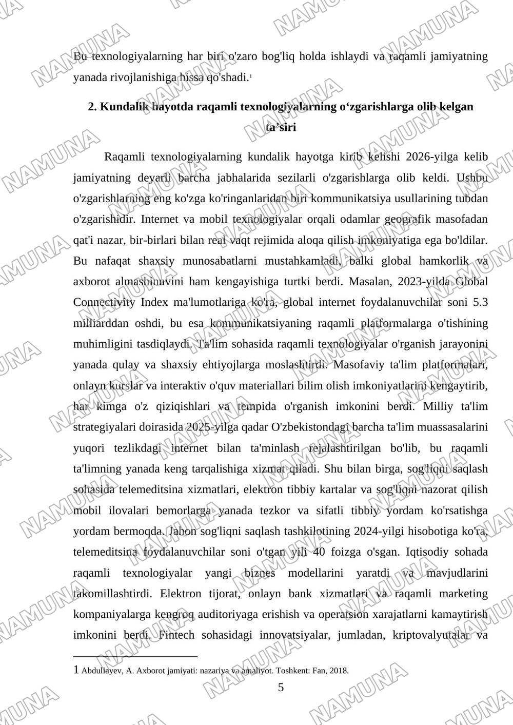 Raqamli texnologiyalarning kundalik hayotdagi o‘rni — mustaqil ish, 5-varaq
