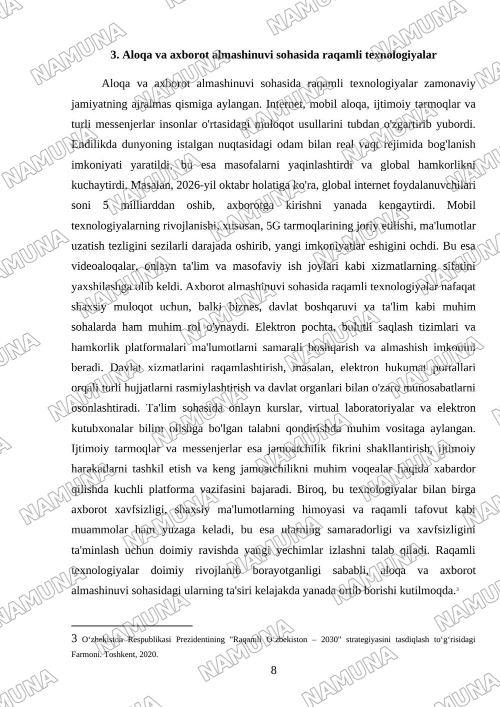 Raqamli texnologiyalarning kundalik hayotdagi o‘rni — mustaqil ish, 8-varaq