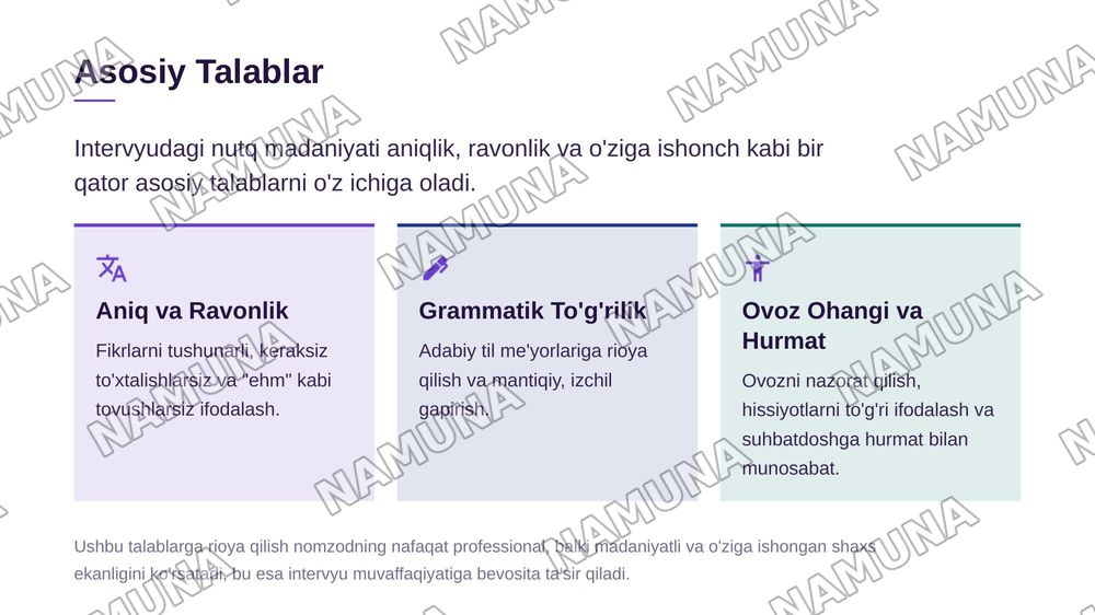 Intervyu jarayonida nutq madaniyati talablari — zamonaviy taqdimot, 4-slayd