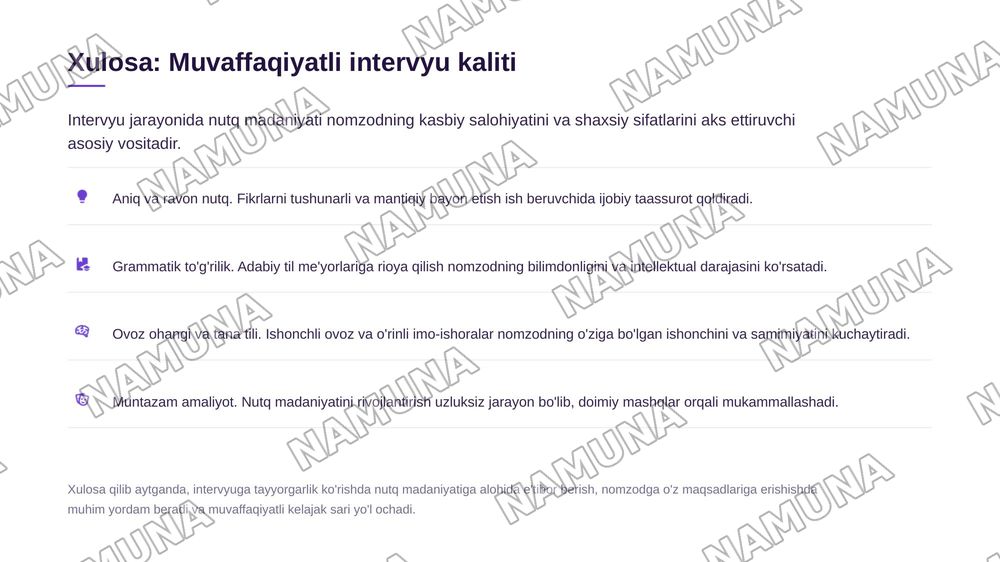 Intervyu jarayonida nutq madaniyati talablari — zamonaviy taqdimot, 7-slayd