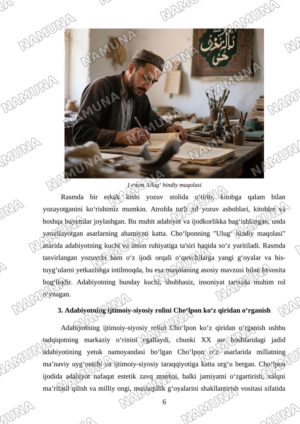 Choʻlponing adabiyot nadur ulugʻ hindiy maqolasi bilan tanishish va shu savolga shaxsiy mulohaza tayyorlash — mustaqil ish, 6-varaq