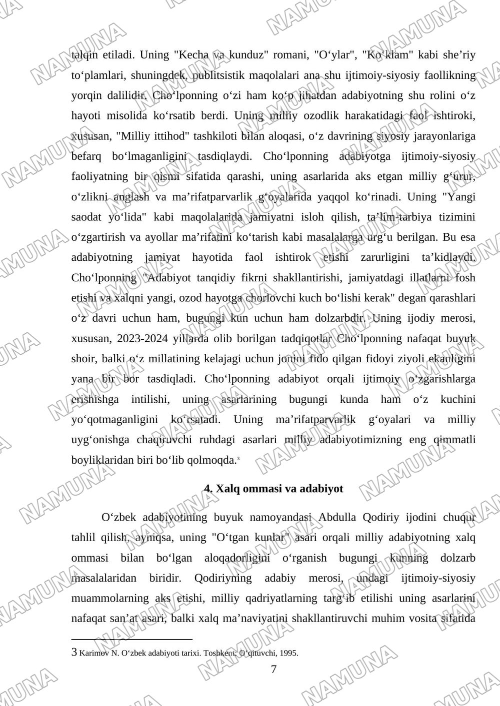 Choʻlponing adabiyot nadur ulugʻ hindiy maqolasi bilan tanishish va shu savolga shaxsiy mulohaza tayyorlash — mustaqil ish, 7-varaq