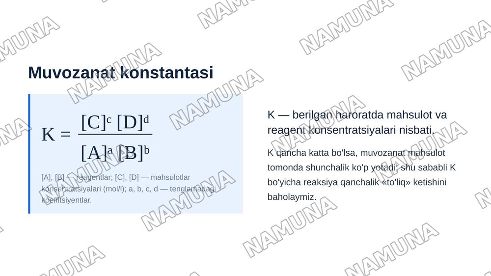 Kimyoviy muvozanat — zamonaviy taqdimot, 5-slayd