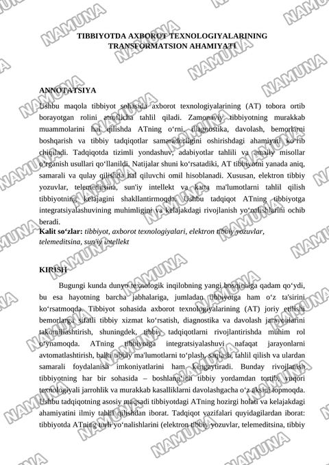 Axborot texnologiyalarining tibbiyotdagi ahamiyati — maqola