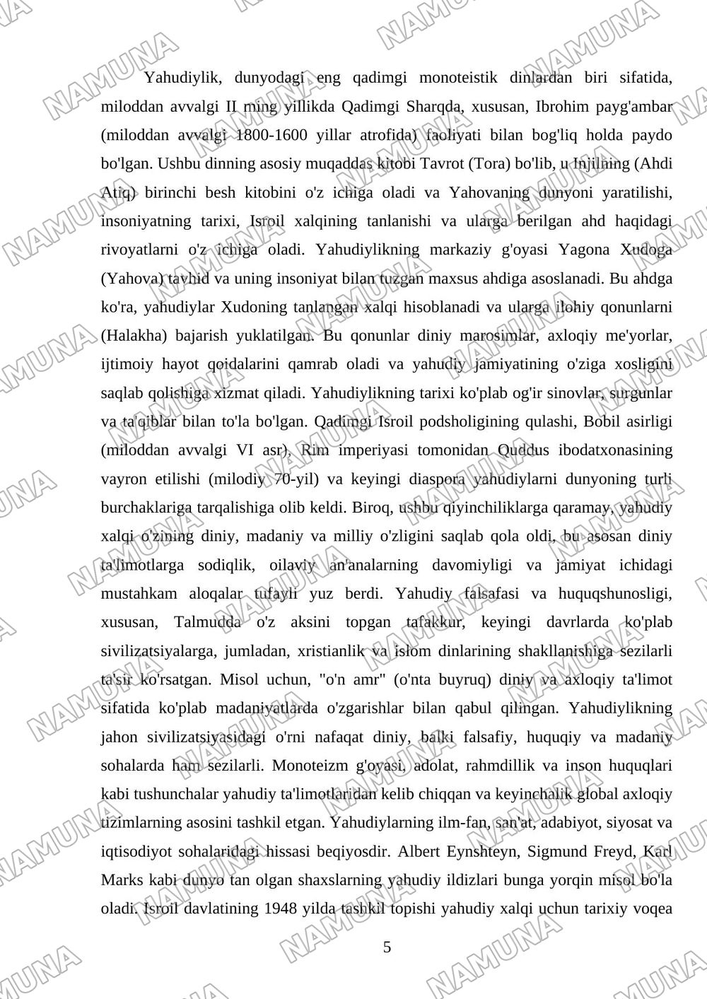 Milliy dinlar Hindiston milliy dinlari Yahudiylik Xitoy va Yaponiya milliy dinlari Markaziy Osiyo xalqlari milliy dinlari — mustaqil ish, 5-varaq