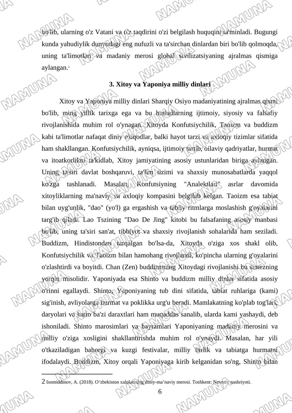 Milliy dinlar Hindiston milliy dinlari Yahudiylik Xitoy va Yaponiya milliy dinlari Markaziy Osiyo xalqlari milliy dinlari — mustaqil ish, 6-varaq