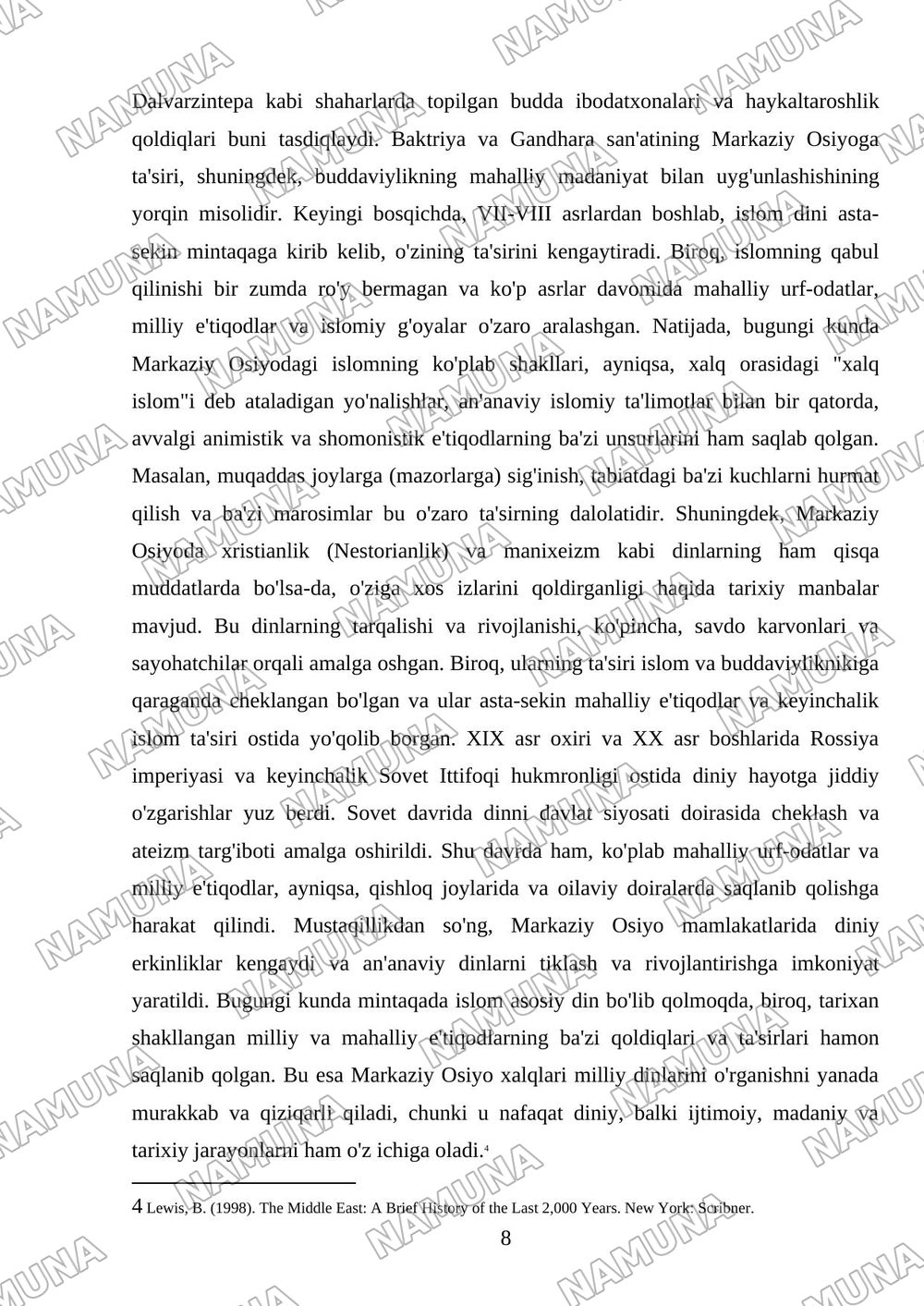 Milliy dinlar Hindiston milliy dinlari Yahudiylik Xitoy va Yaponiya milliy dinlari Markaziy Osiyo xalqlari milliy dinlari — mustaqil ish, 8-varaq