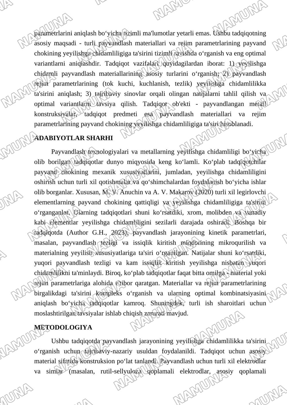 Payvandlash materiallari va rejim parametrlarining payvand chokining yeyilishga chidamliligiga ta’sirini tadqiq etish — maqola, 2-varaq