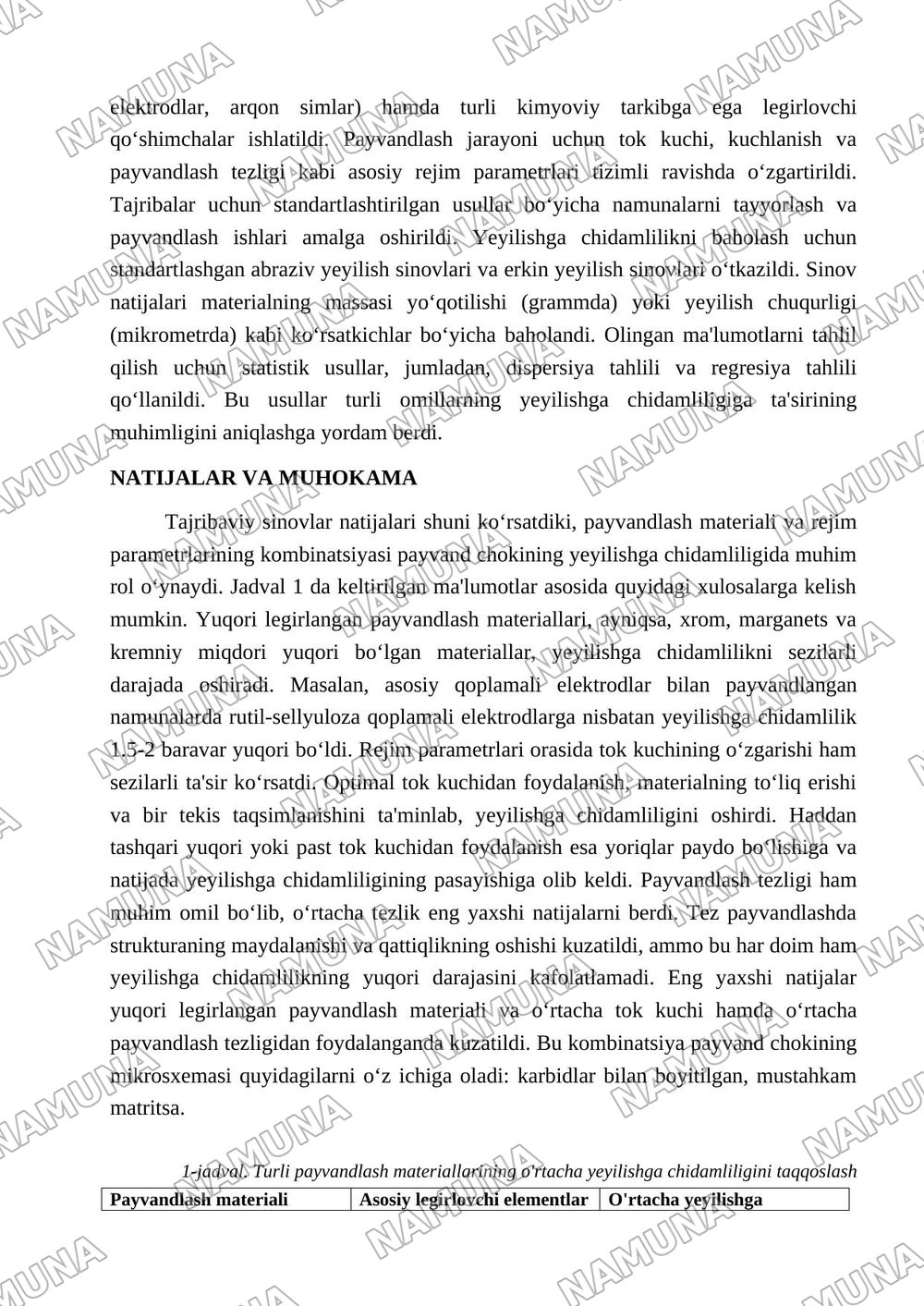 Payvandlash materiallari va rejim parametrlarining payvand chokining yeyilishga chidamliligiga ta’sirini tadqiq etish — maqola, 3-varaq