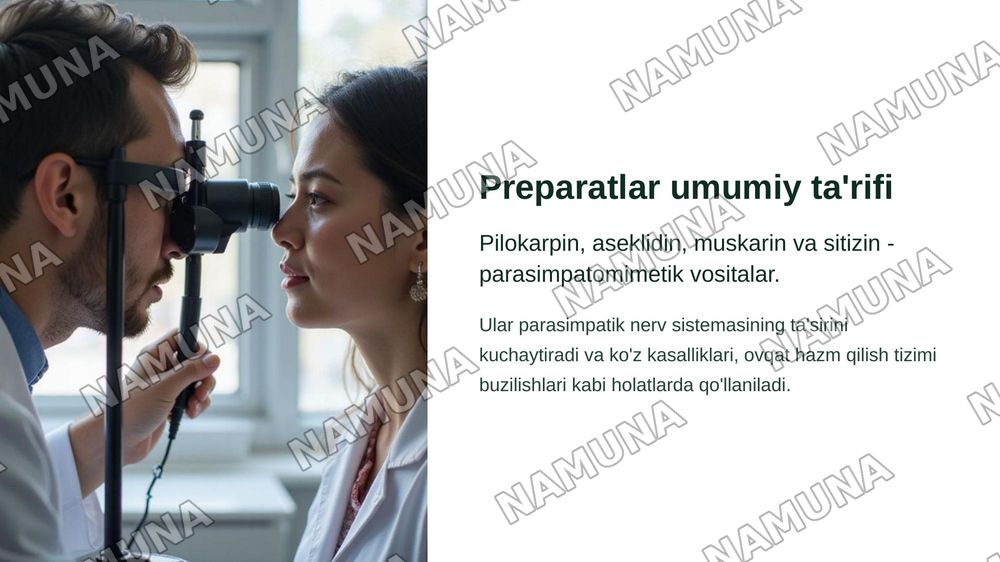 Pilokarpin, aseklidin, muskarin, sitizin peraparatlarining guruhi, ta'sir mehanizmi, tibbiyotda qo'llanishi — zamonaviy taqdimot, 3-slayd