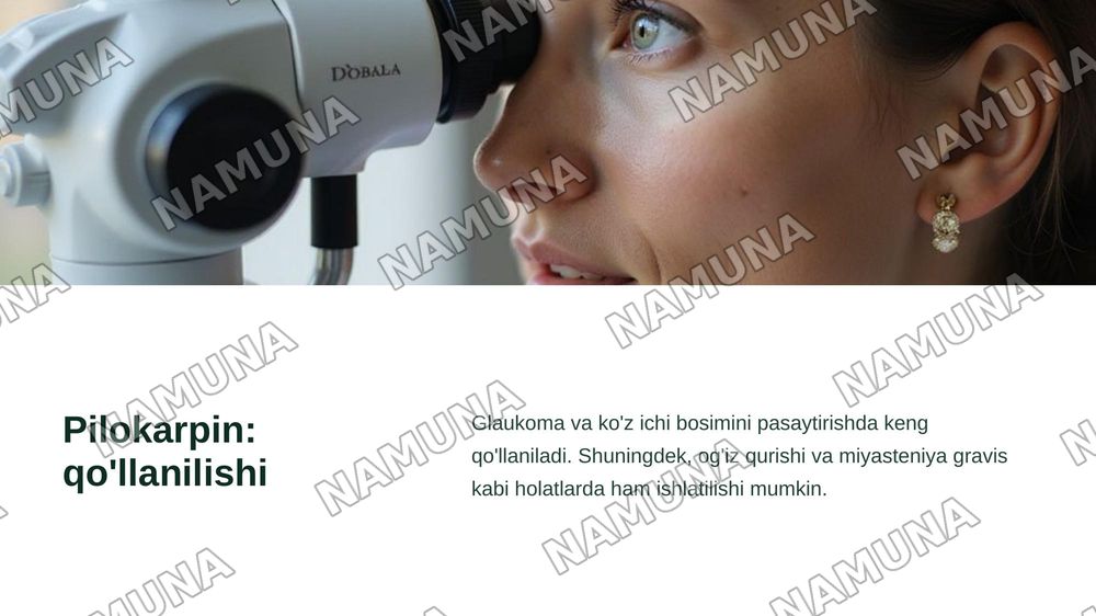 Pilokarpin, aseklidin, muskarin, sitizin peraparatlarining guruhi, ta'sir mehanizmi, tibbiyotda qo'llanishi — zamonaviy taqdimot, 6-slayd