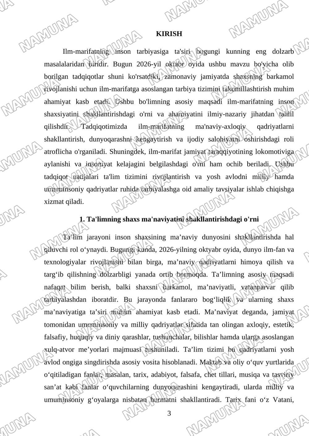 Ilim marifat fan inafatsiyaning shaxs tarbiyasiga tasiri — referat, 3-varaq