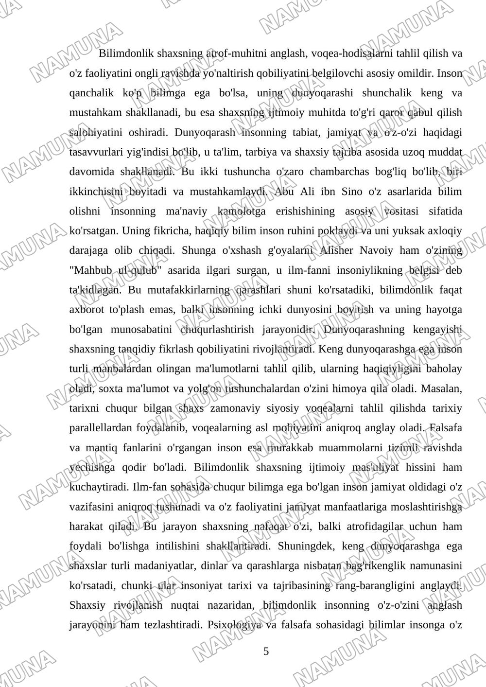 Ilim marifat fan inafatsiyaning shaxs tarbiyasiga tasiri — referat, 5-varaq