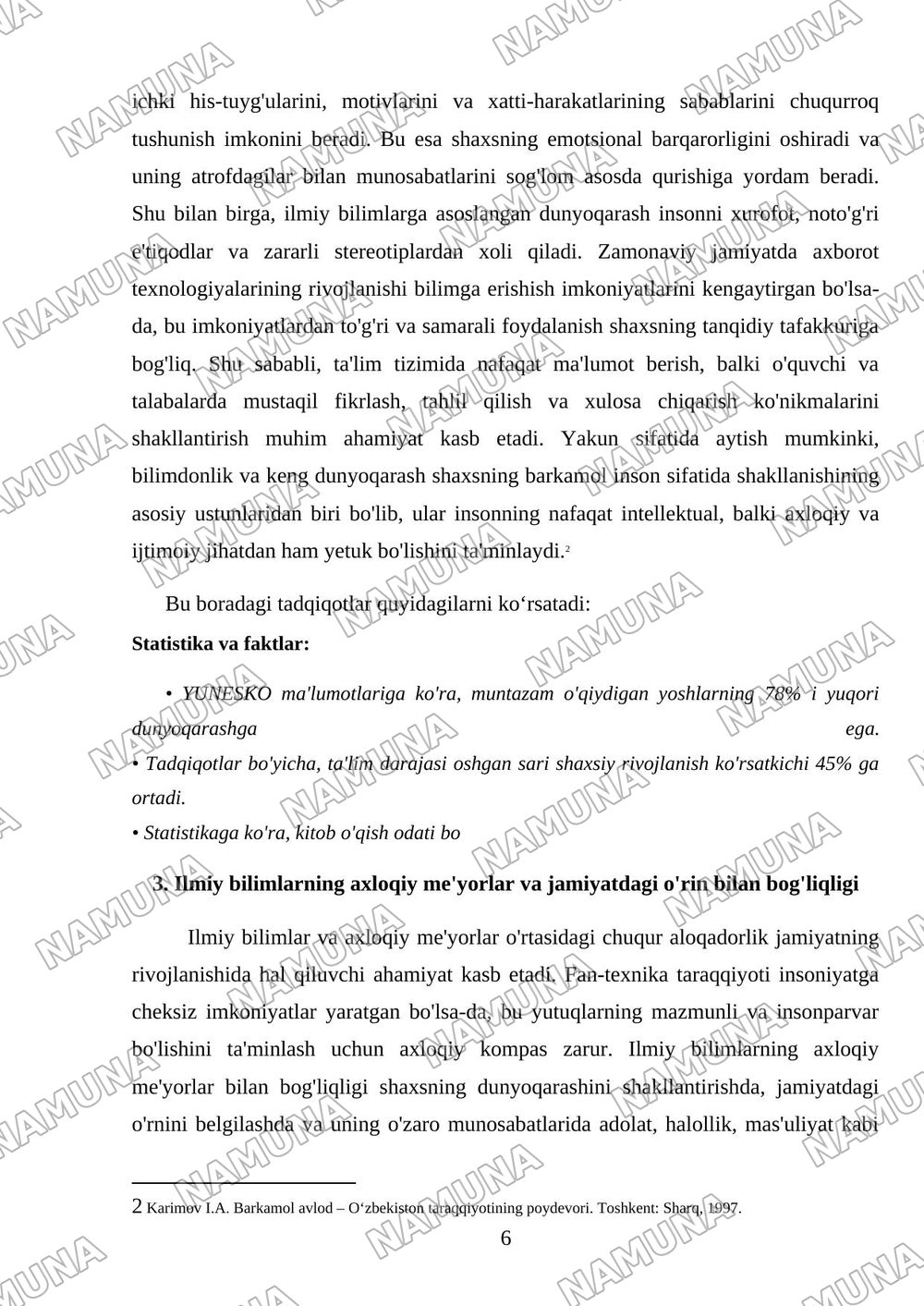 Ilim marifat fan inafatsiyaning shaxs tarbiyasiga tasiri — referat, 6-varaq