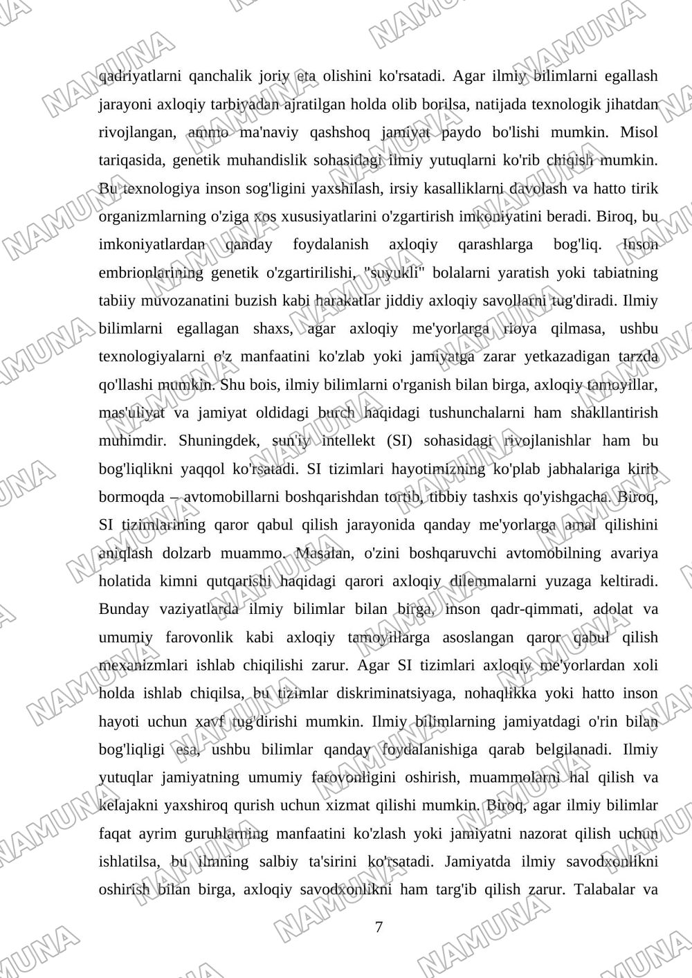 Ilim marifat fan inafatsiyaning shaxs tarbiyasiga tasiri — referat, 7-varaq